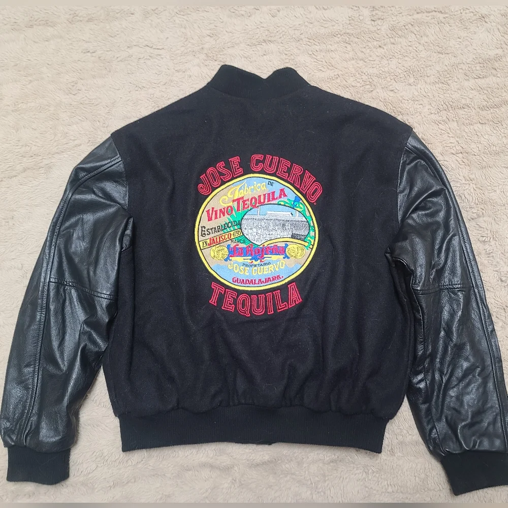Jose Cuervo Varsity Vintage Black Leather Sleeve Jacket, Made In USA - Picture 1 of 8
